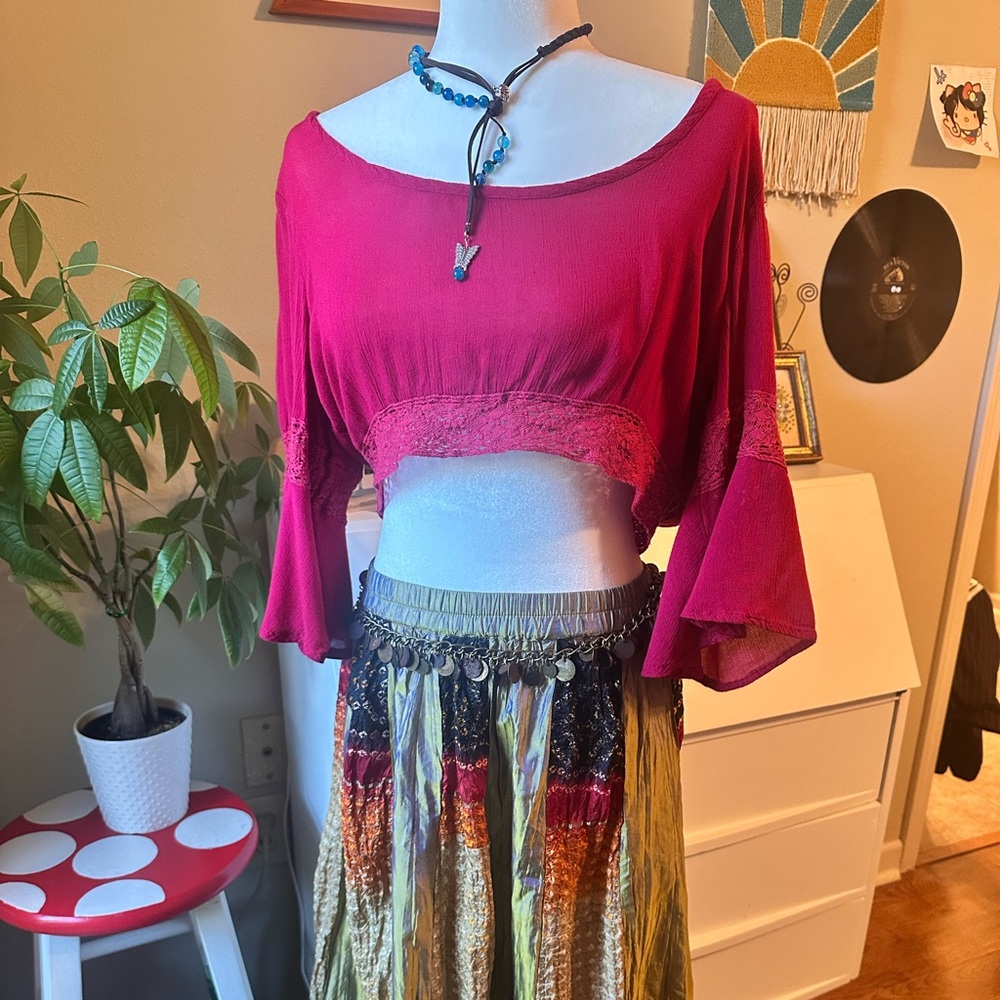 Free People Gray Black Smocked Maxi Skirt Casual